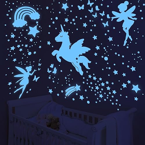Miniatura 5 de Decoración de pared de unicornio con estrellas que brillan en la oscuridad, estrellas que brillan en la oscuridad para techo, hada, espacio,