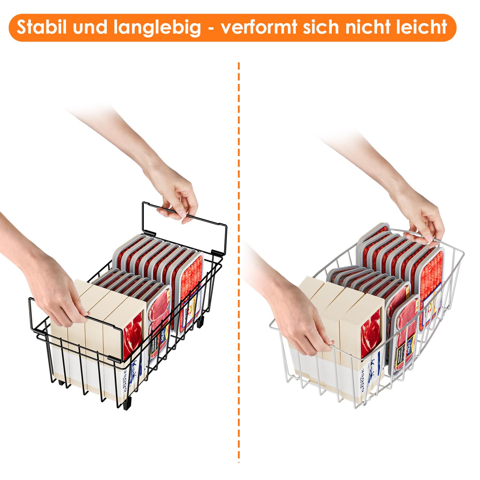 Gefrierkörbe Gefrierschrank Organizer Drahtkorb Eckig Stapelbar Aufbewahrungskorb Metall Mit Griffen Leicht Zu Bewegen Schwarz 4er Packung
