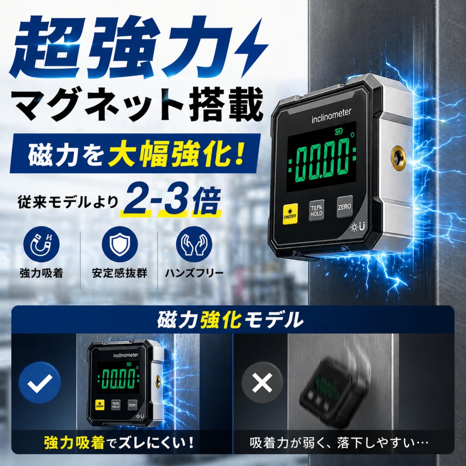 Amazon.co.jp: 【新改良 磁力強化タイプ】デジタル水平器 磁力デジタル