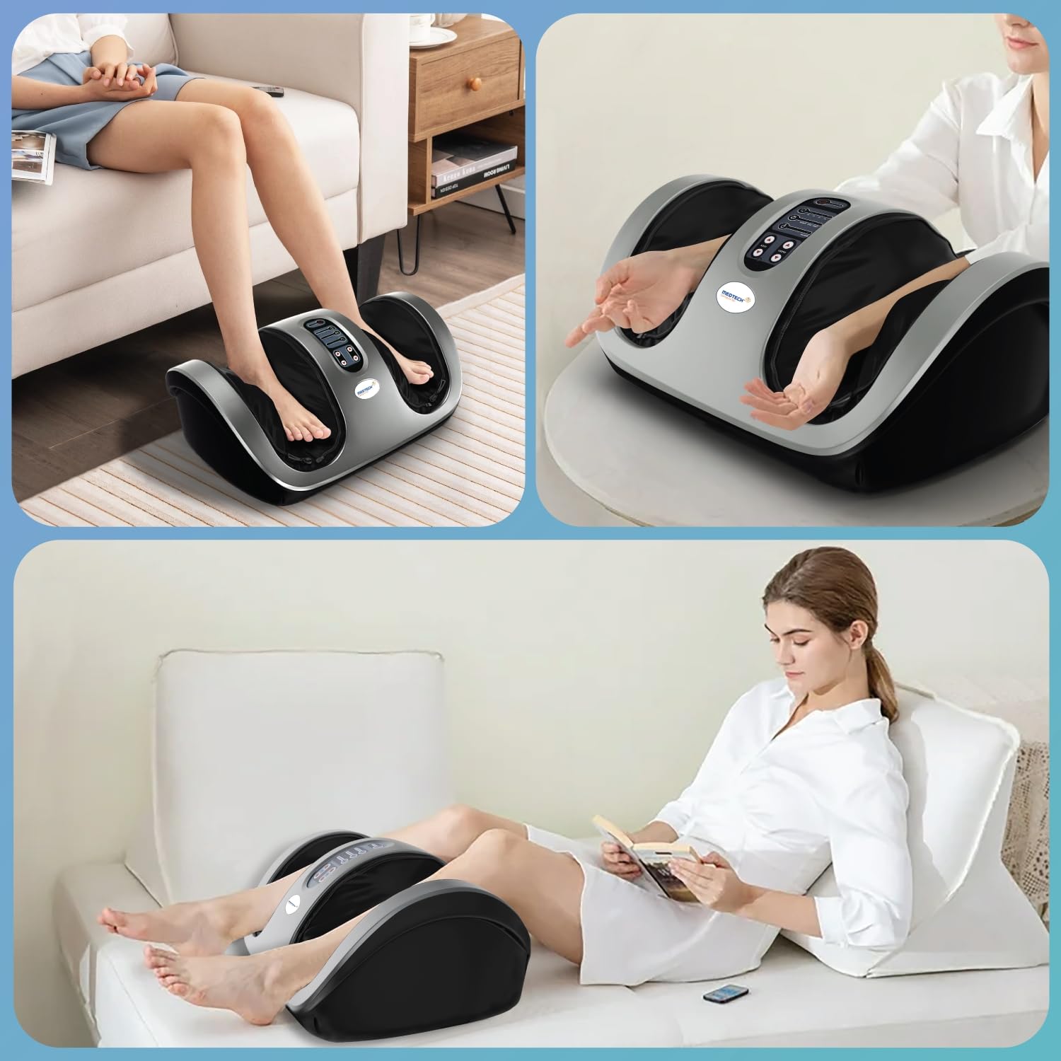 MEDTECH Foot Massager Machine For Pain Relief with Kneading Rollers | Corded Electric Leg Massager Machine For Home | Remote Control | Open Design Calf Massager For Pain Relief, Grey MEDTECH Foot Massager Machine For Pain Relief with Kneading Rollers | Corded Electric Leg Massager Machine For Home | Remote Control | Open Design Calf Massager For Pain Relief, Grey