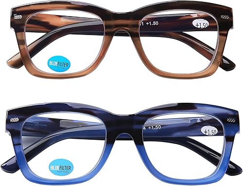 AQWANO Lentes de lectura para computadora con bloqueo de luz azul para mujereshombres, diseño de moda de gran tamaño, lector cuadrado