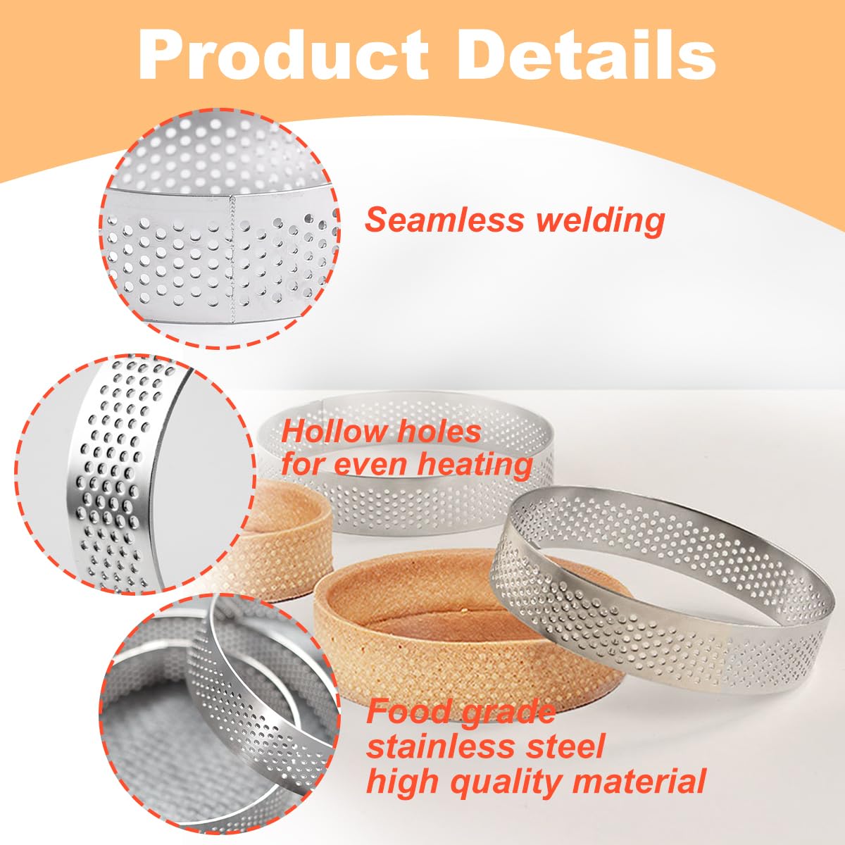Lot de 20 anneaux à tarte perforés en acier inoxydable, anti-adhésifs, ronds, en métal, pour la cuisson de petites tartelettes de fruits et croûtes de tartelettes de 7,9 cm + 5,1 cm