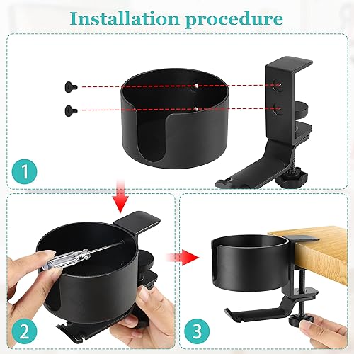 Miniatura 5 de Portavasos de escritorio 2 en 1 con soporte para colgar auriculares, soporte antiderrames, rotación de 360°, aleación de aluminio, capacidad de
