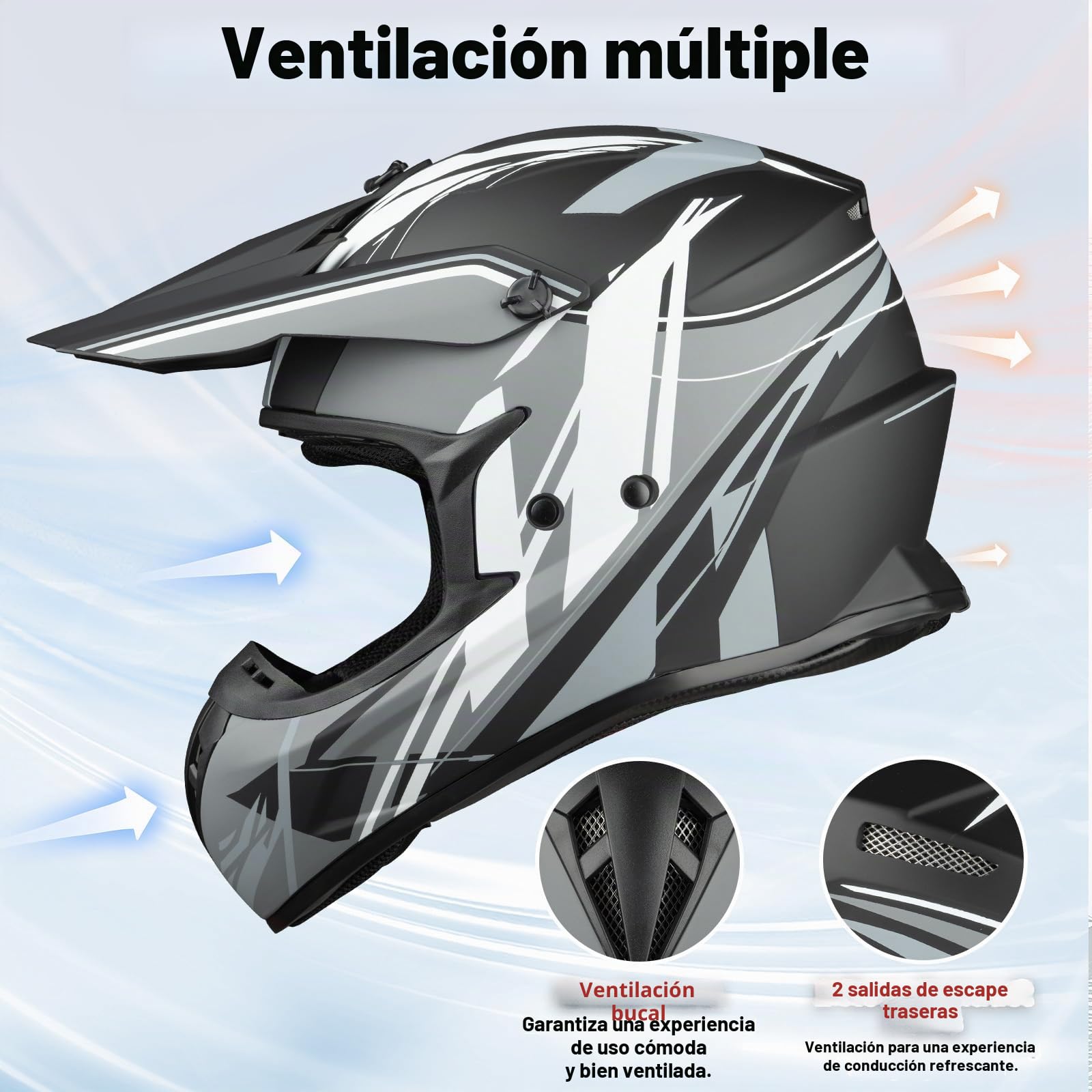 Favoto Casco Integral de Motocross para Adultos, Casco Off Road Downhill Unisex ECE 22.06 Certificado para Moto Quad ATV UTV (sin Visera) L 59-60 cm Multicolor