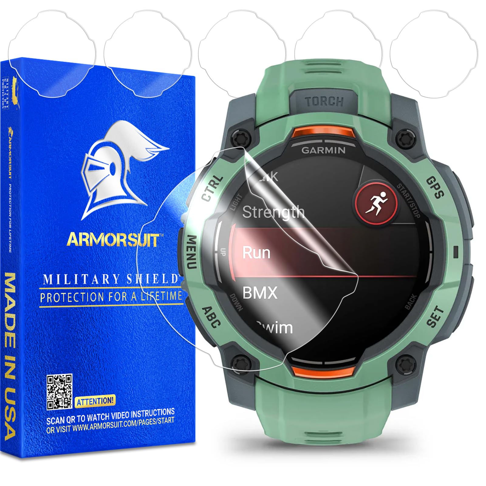ArmorSuit 6 Pack for Garmin Instinct 3 45mm AMOLED/Solar Screen Protector MilitaryShield HD Clear TPU Film - Made in USA