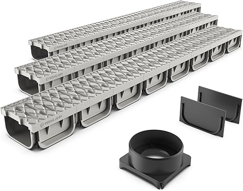 Vodaland - Sistema de drenaje de zanjas de 4 pulgadas con rejilla, color marfil, fácil de 2 canales (3)