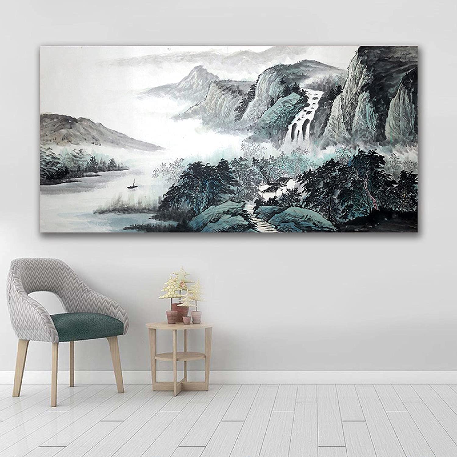 RuiChuangKeJi wall pictures 19.7x39.4in(50x100cm) No Frame for Living Room Bedroom Decor Chinese Traditional Landscape Painting Poster and Prints HD Painting
