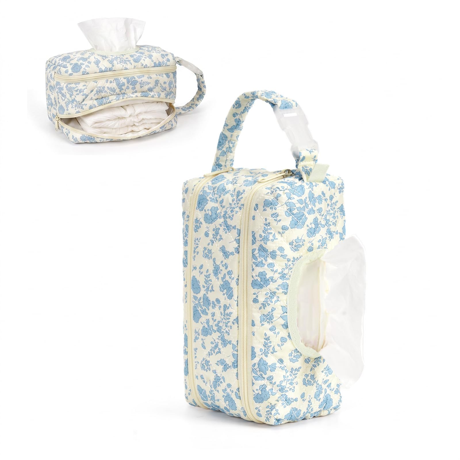 Double Layer Wipe Holder Quilted Wipes Bag Small Hanging Diaper Bag Portable Wipe Pouch for Stroller, Home, Travel