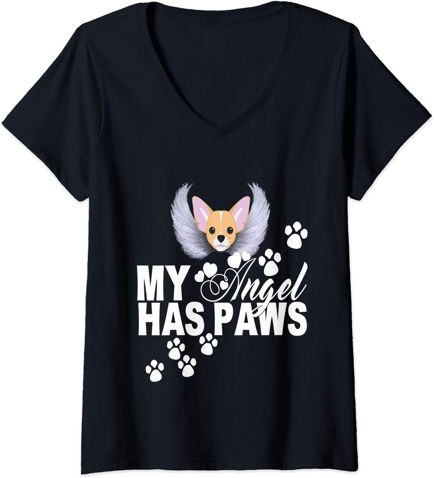 Womens Chihuahua Dog Gift My Angel Has Paws Love Memorial Pet V-Neck T-Shirt