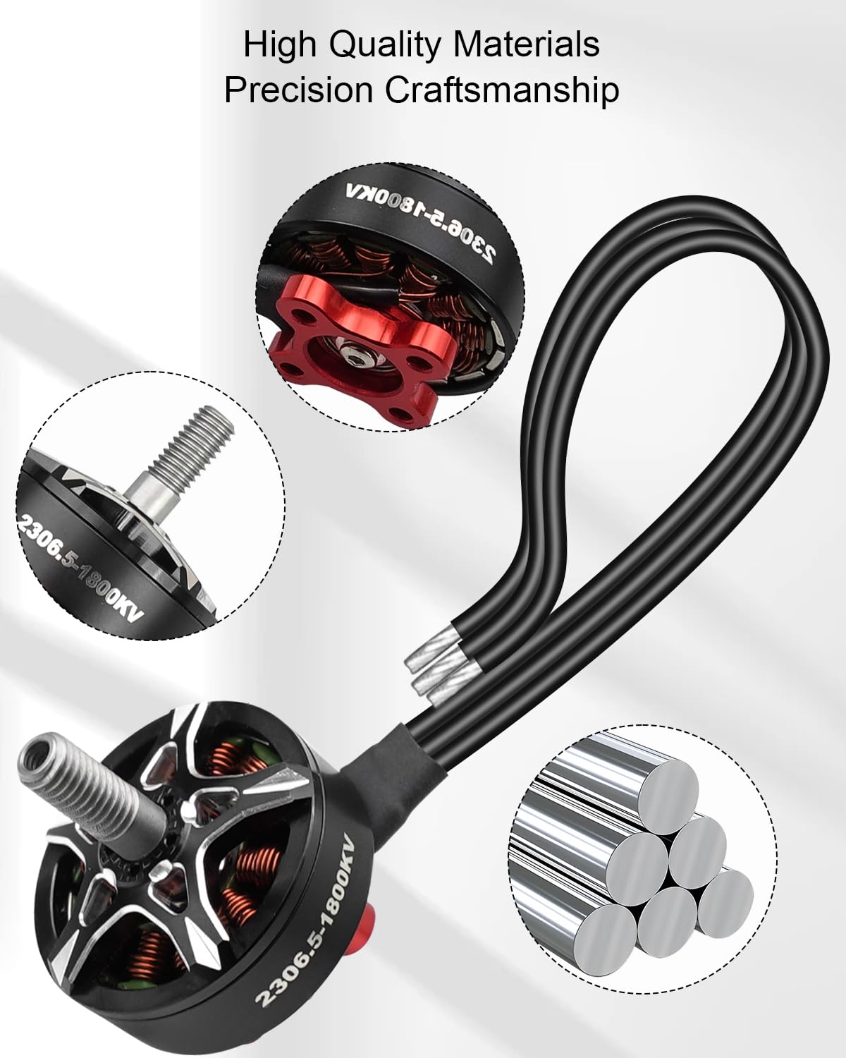 FPV Drone Motor 2306.5 1800KV 6S Brushless Motor Fit for FPV Racing Drone QAV Quadcopter, 4 Pz