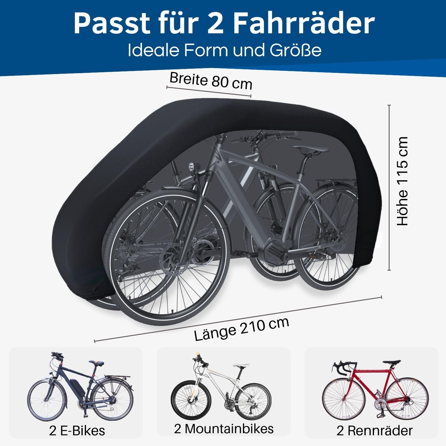HiLo sports reißfeste Fahrradabdeckung Heckträger für 2 Fahrräder - [Mit 6m Seil] - Wasserdichter Fahrrad und E-Bike Transportschutz - Aus 600D Ripstop - Fahrradschutzhülle für Fahrradträger