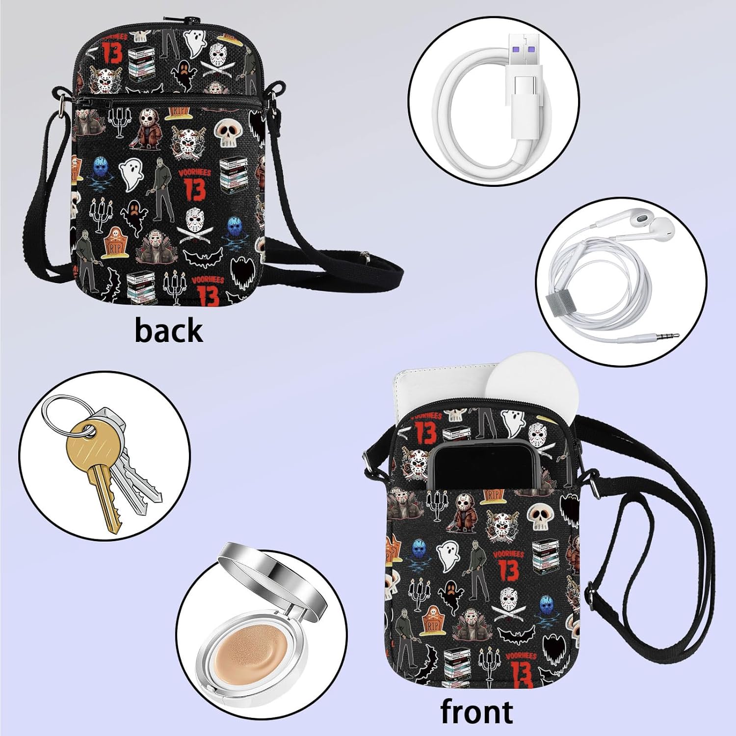 ZJXHPO Horror Cross Body Bag Horror Movies Messenger Bag Series Killer Carry On Bag Horror Movie Lover Gift (J Horror CB) - Image 5