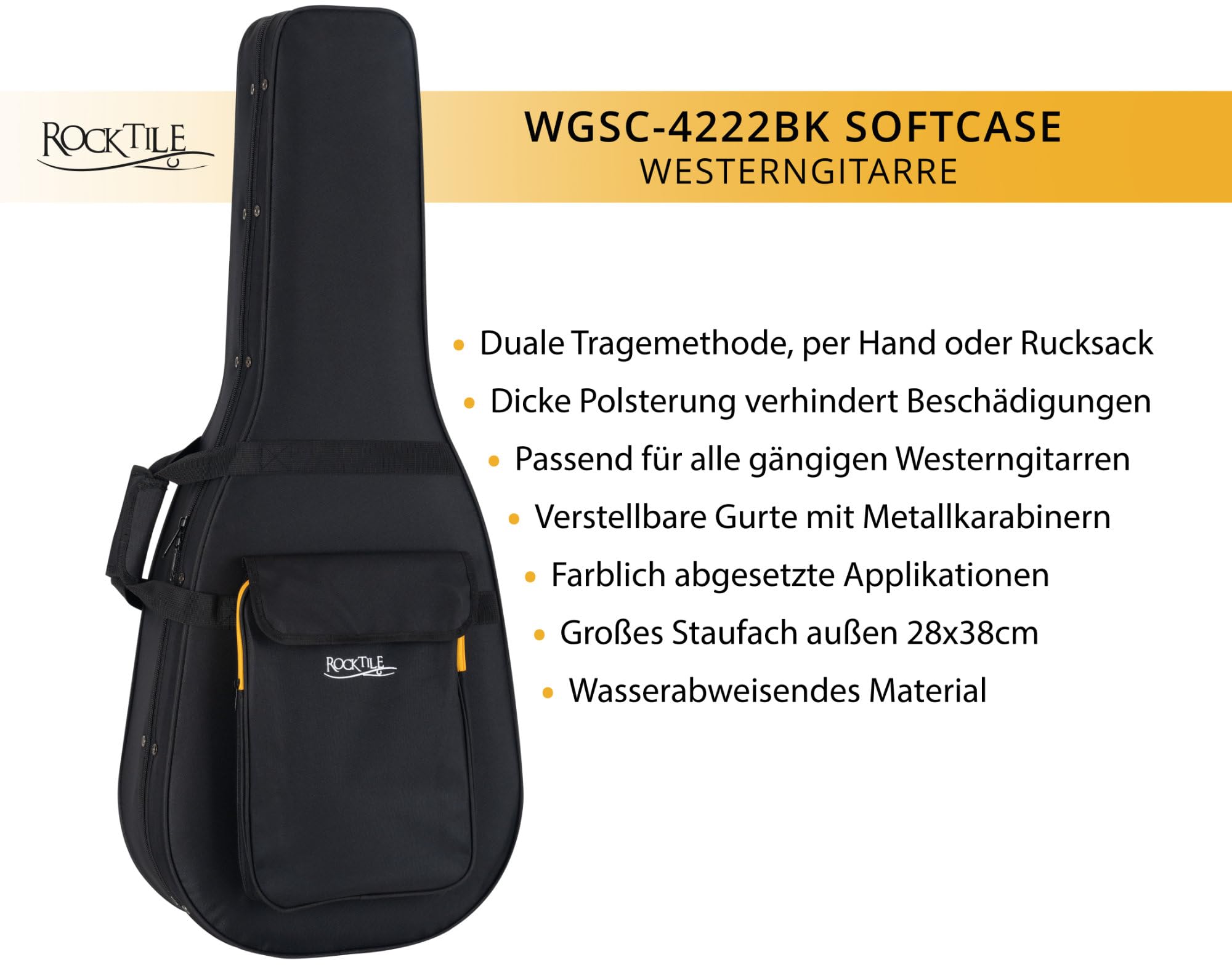 ROCKTILE WGSC-4222BK Westerngitarre Softcase - Handlicher Leichtkoffer für alle gängigen Westerngitarren