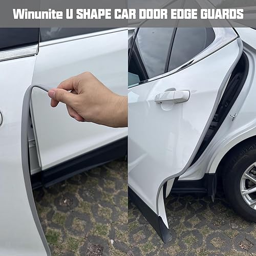 Miniatura 2 de Winunite Protector de borde de puerta de automóvil gris claro de 16.4 pies, ajuste universal, autoadhesivo, PVC, resistente a la decoloración, forma