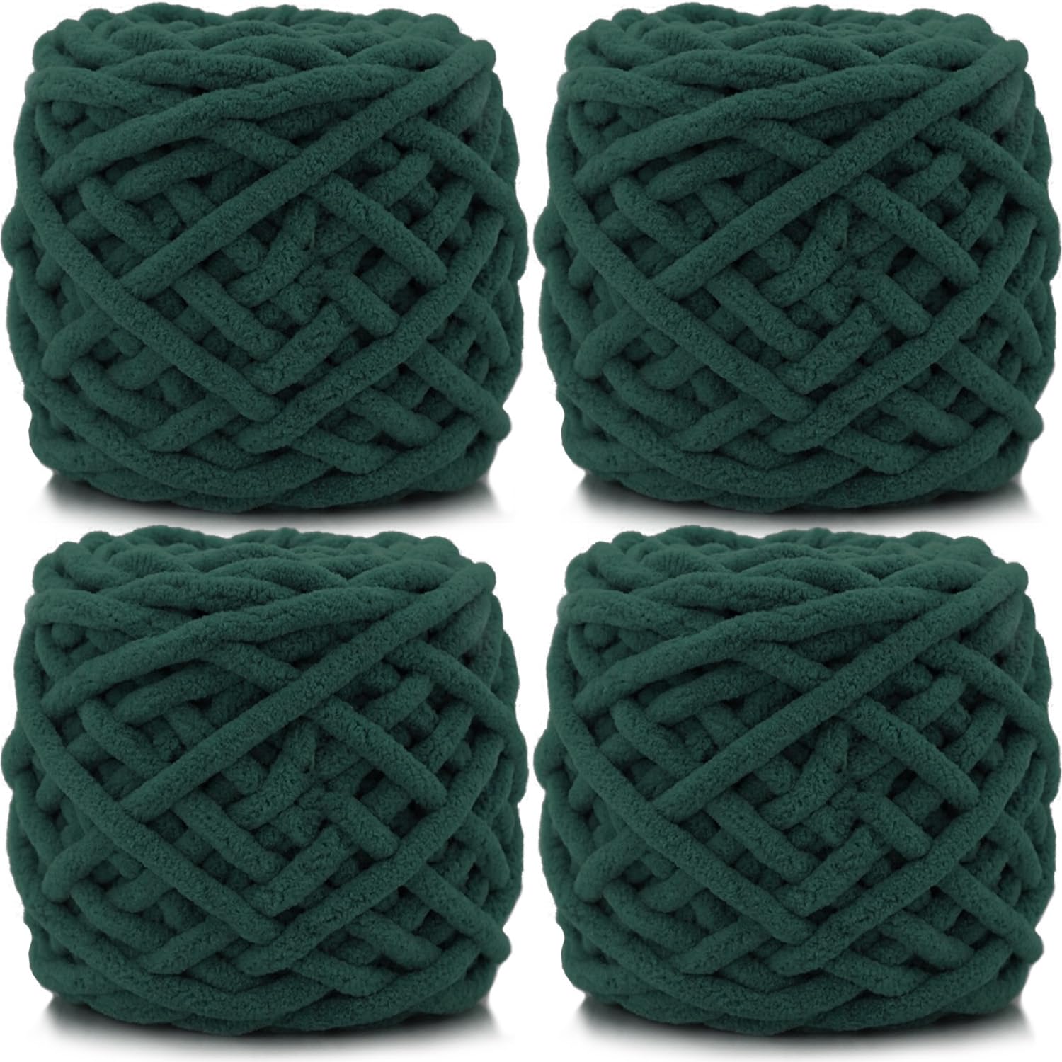Lighterday Super Chunky Knit Chenille Yarn 4 x 100g Multi-Colored Crochet Wool for Hand Knitting Blankets,Knitting Wool for Big Blankets Sock and Scarves (Dark Green)
