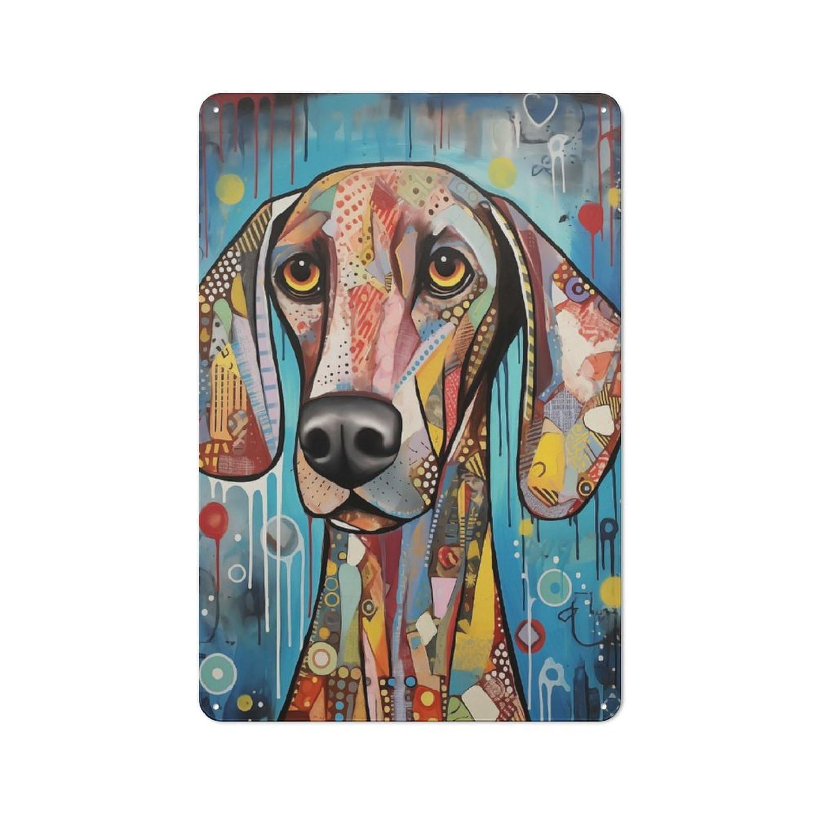 Junmoney Colorful Dog Portrait Art Urban Decorative Metal Plaque 30X20cm Featuring Loft Wall Plaque For Loft, Studio, Office Or Creative Room