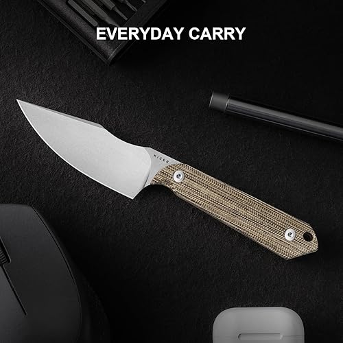 Miniatura 27 de Kizer Mini Harpoon Cuchillo de hoja fija con funda, cuchillo de caza de hoja de 3 V con mango G10, cuchillos pequeños EDC de hoja fija para camping