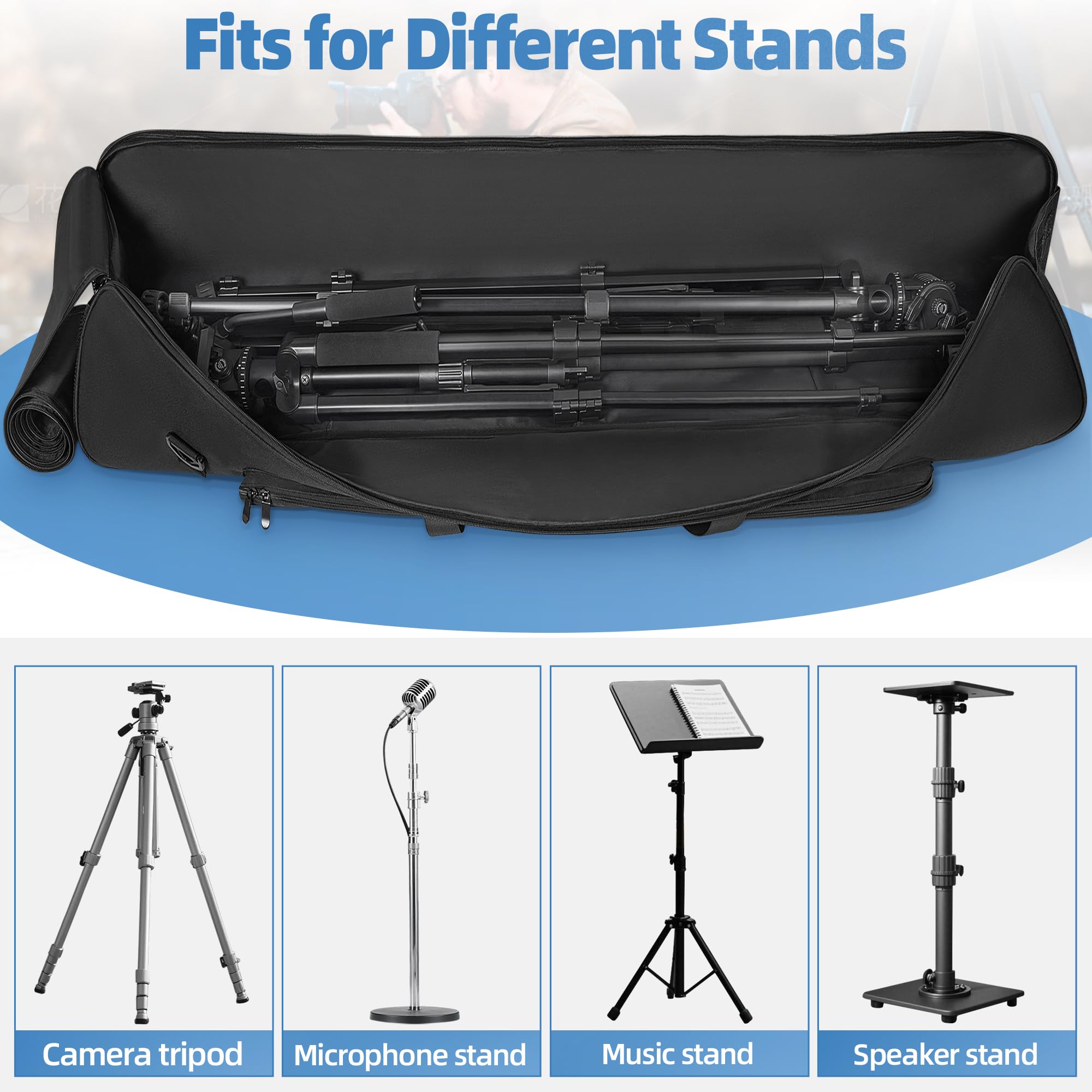 OUUTMEE Bolsa para trípode, funda de transporte para cámara, iluminación y equipo de audio, bolsa de nailon impermeable para equipo de fotografía, bolsa de soporte de luz con protección acolchada