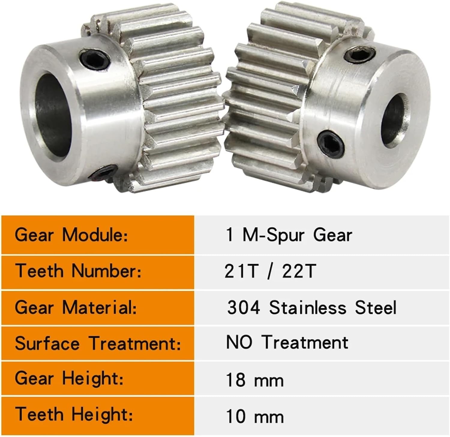 Gear 1M 21T/22T Bore 6/8/10/12 Mm 304 Stainless Steel Pinion Teeth 1Pcs(8 mm,1M22T)