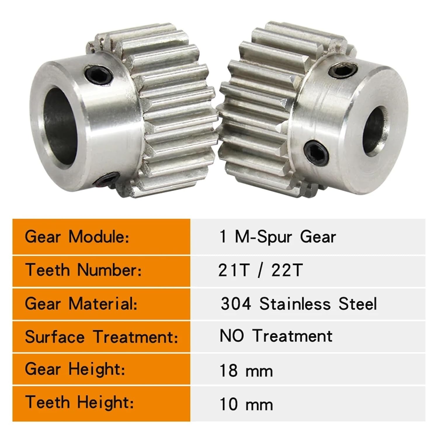 Gear 1M 21T/22T Bore 6/8/10/12 Mm 304 Stainless Steel Pinion Teeth 1Pcs(8 mm,1M21T)