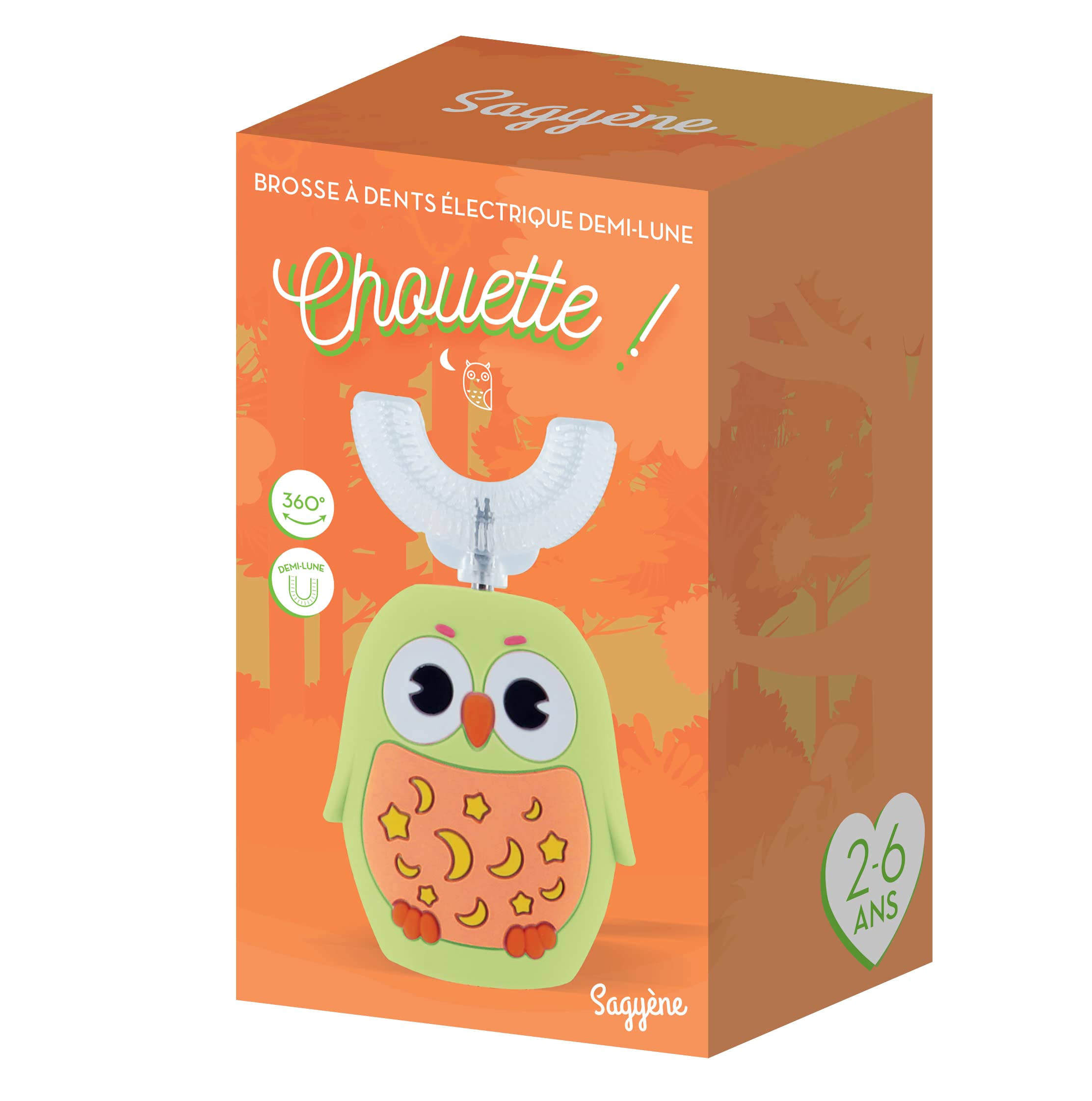 Brosse à Dents Électrique Demi-Lune 2 à 6 Ans - Forme U Style Chouette - Facilite le Brossage des Enfants - Brosse Classique Fournie