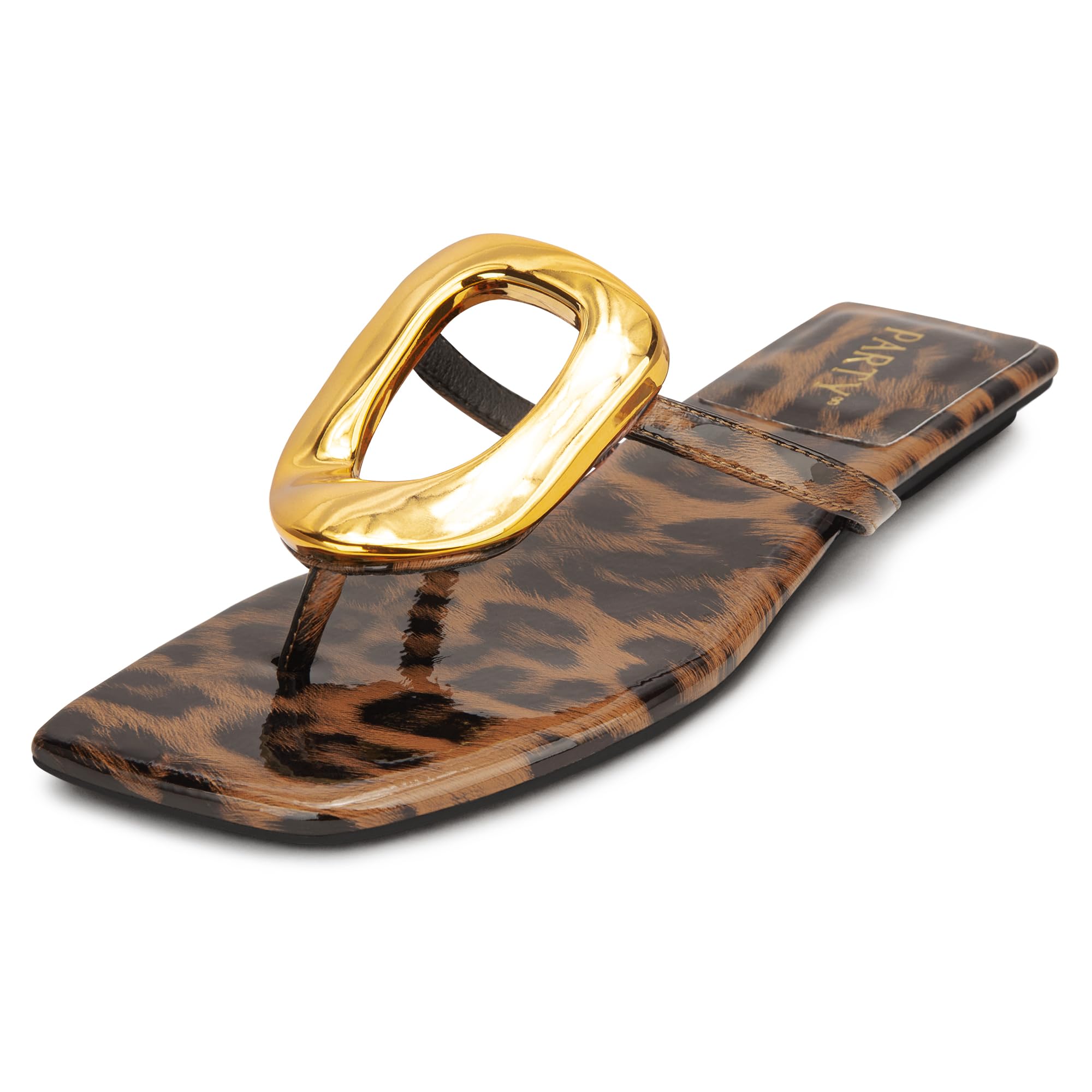 PARTY Square Toe Flip Flops Women,Fashion Designer Thong Sandals with Gold Buckle Trendy Summer Comfort Flat Sandals