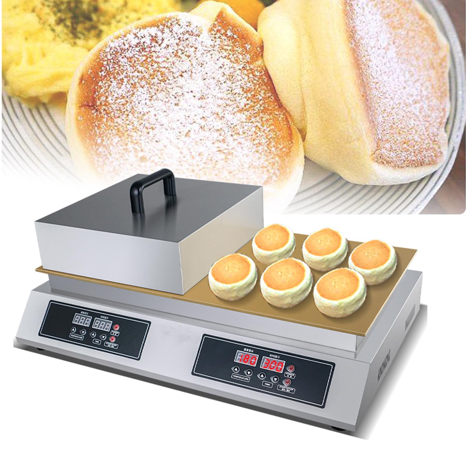 LYDZUSDP Electric Souffle Machine,Souffle Pancake Maker with 6mm Copper Heating Plate and Temperature/Time Control,for Restaurants,Bakeries,Dessert Shops(Doublehead)