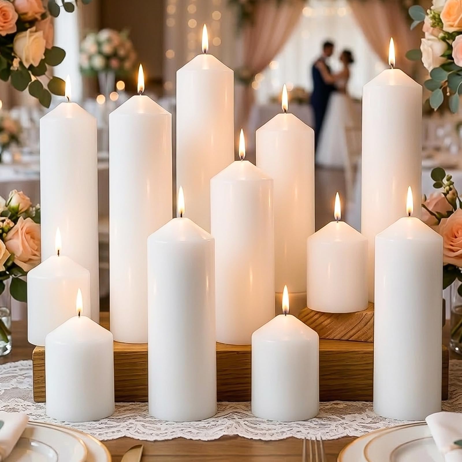 Photo 1 of 12 Packs White Pillar Candles for Centerpiece, 2x3 2x6 2x8 Inch, Classic Unscented Wedding Candles for Hurricane, Dripless and Smokeless Candles for Party, Home Decor, Mantels