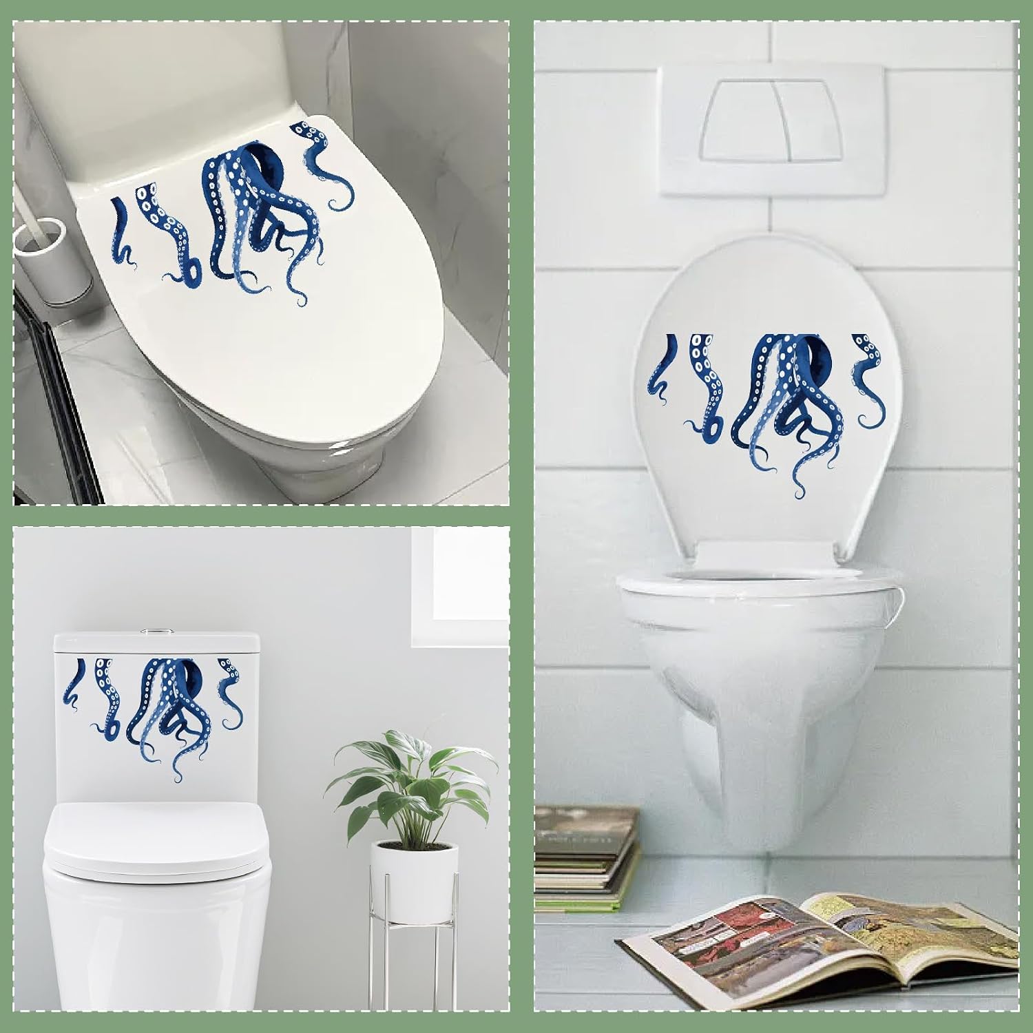 Sea Animal Toilet Decals Toilet Seat Lid Stickers Ocean Themed Octopus Tentacles Stickers PVC Self-Adhesive Removable Waterproof Decals for Bathroom Cistern Restroom Washroom DIY Decors