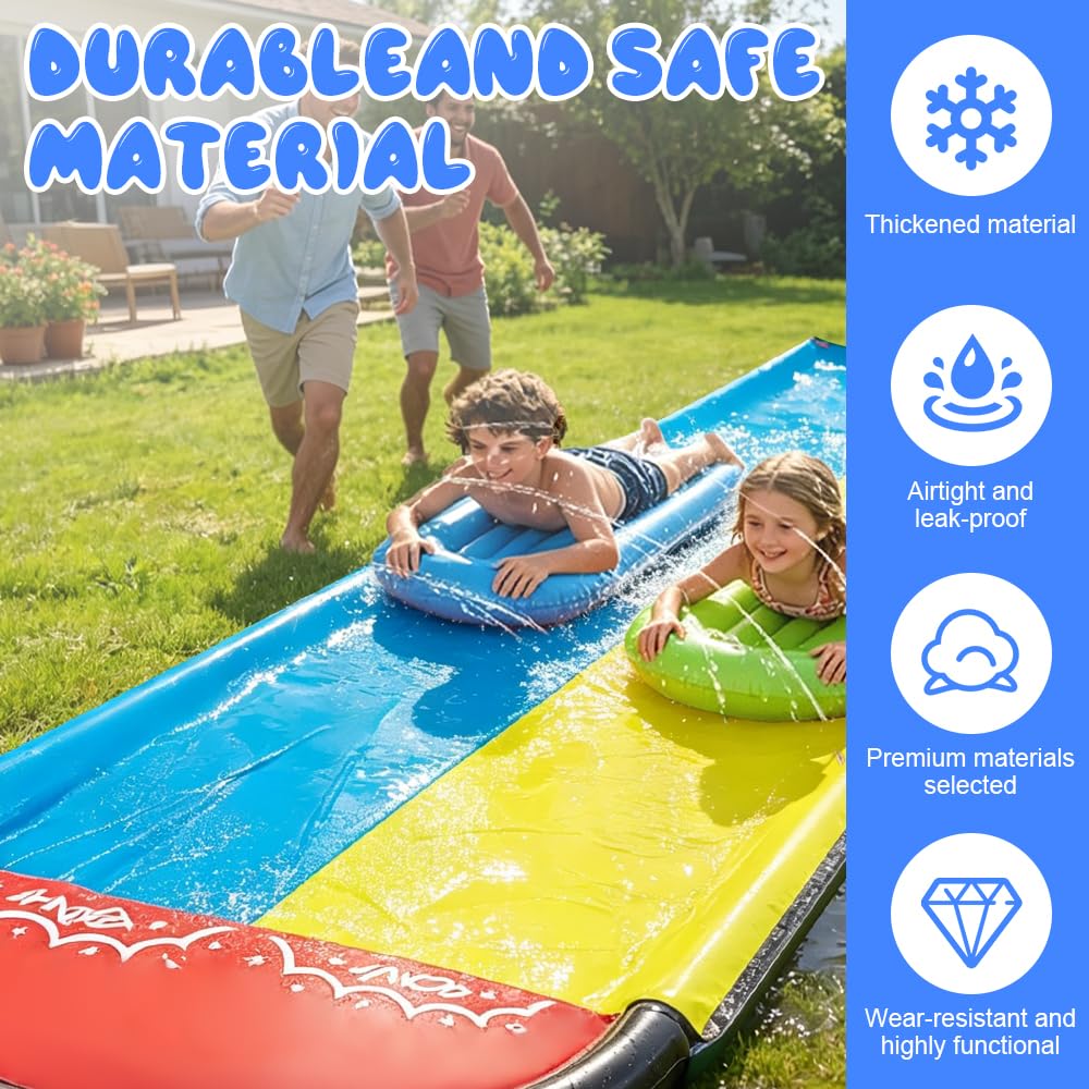 Wasserrutsche Garten 480x140 cm Doppelrutsche mit eingebautem Sprinkler Double Water Slide 2 Bodyboards