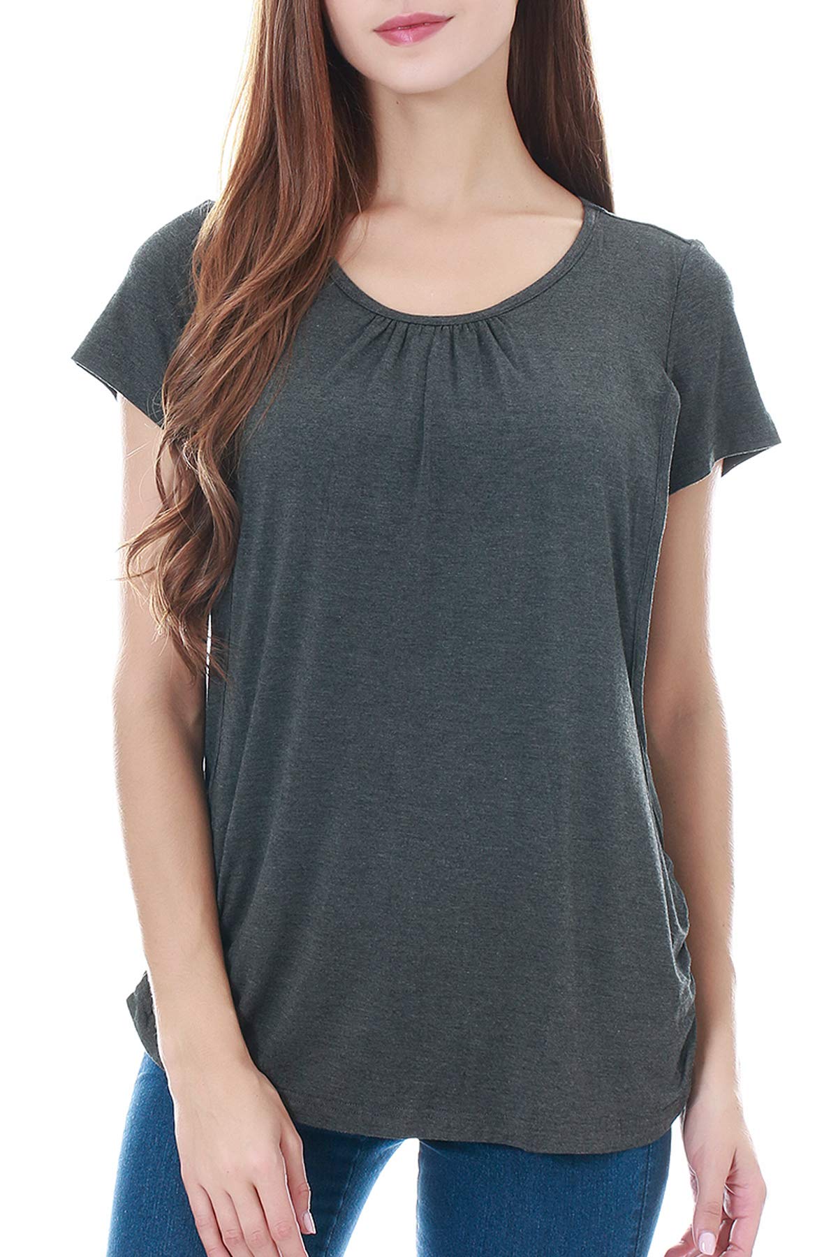 Smallshow Women's Deep Grey ’S Maternity Nursing Tops Short Sleeve Modal Breastfeeding T Shirt Dim Grey Xxl