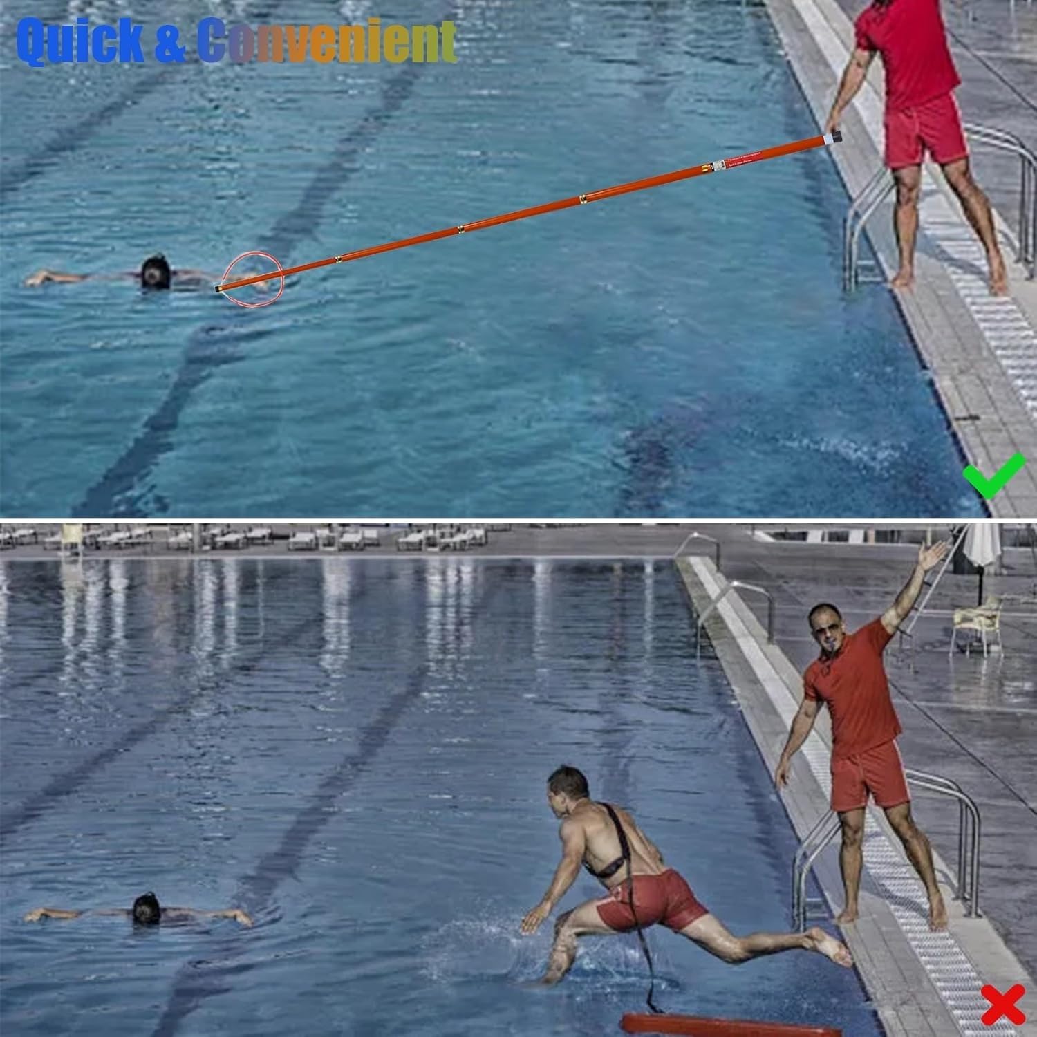 Barra telescópica de salvavidas para piscina, equipo de rescate de emergencia para salvar vidas, ayuda a nadadores que luchan o ahogan, con diseño luminoso y reflectante nocturno