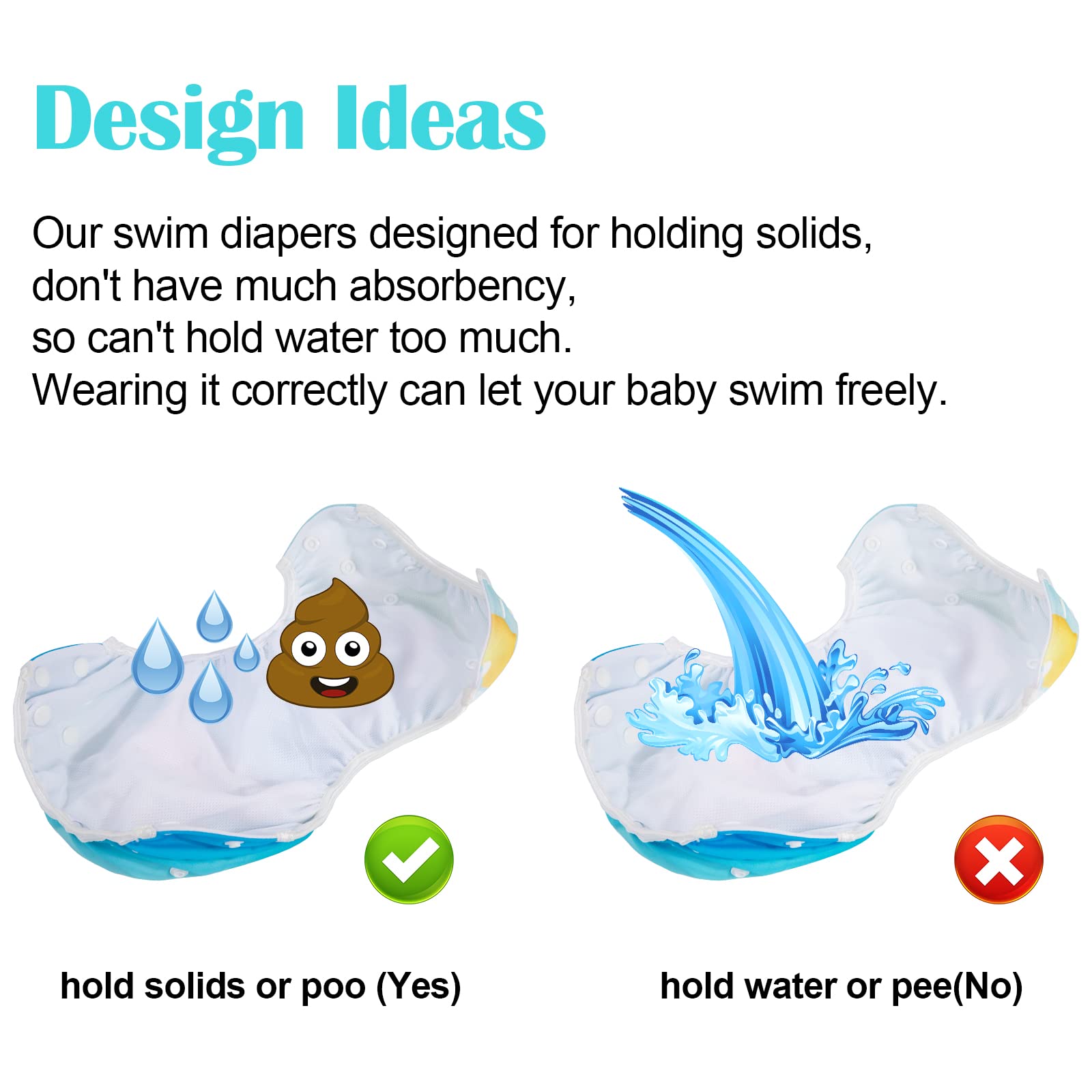 PHOGARY Couche de natation pour bébé (0-3 ans), 2 PCS. Maillot de bain bébé réutilisable pour 3-15kg, Plage+Baleine