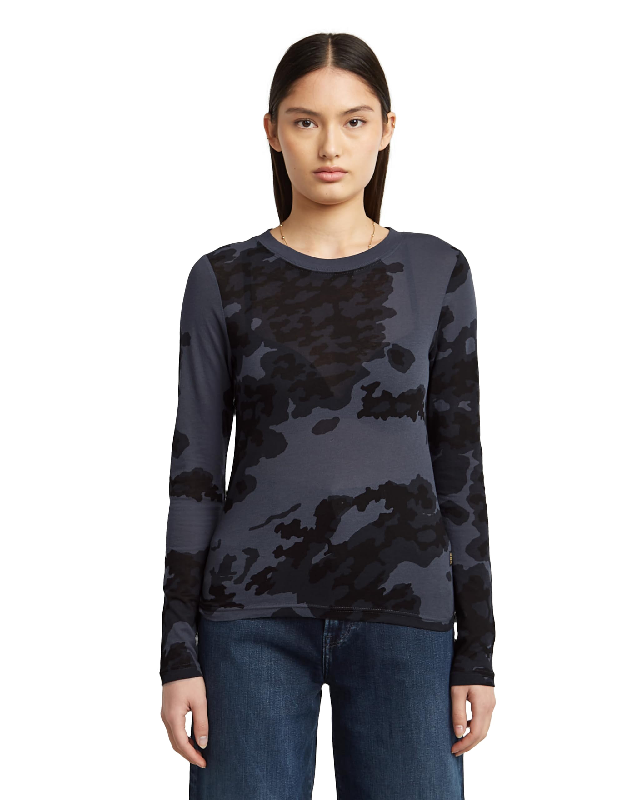 G-STAR T-shirt femme AOP Slim R T LS WMN, Multicolore India Ink Forest Camo