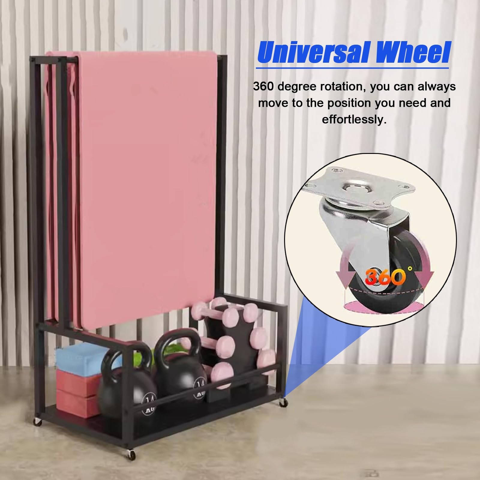 Soporte para Esterilla de Yoga, Expositor móvil para esterillas de Yoga - Organizador metálico de pie para esterillas de Pilates y Bloques de Yoga, solución de Almacenamiento Ideal para CLAS