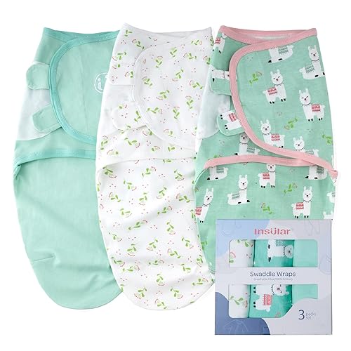 insular Sacos para envolver al bebé, manta para recién nacido y bebé, juego de velcro ajustable para niños y niñas, saco de dormir de algodón suave