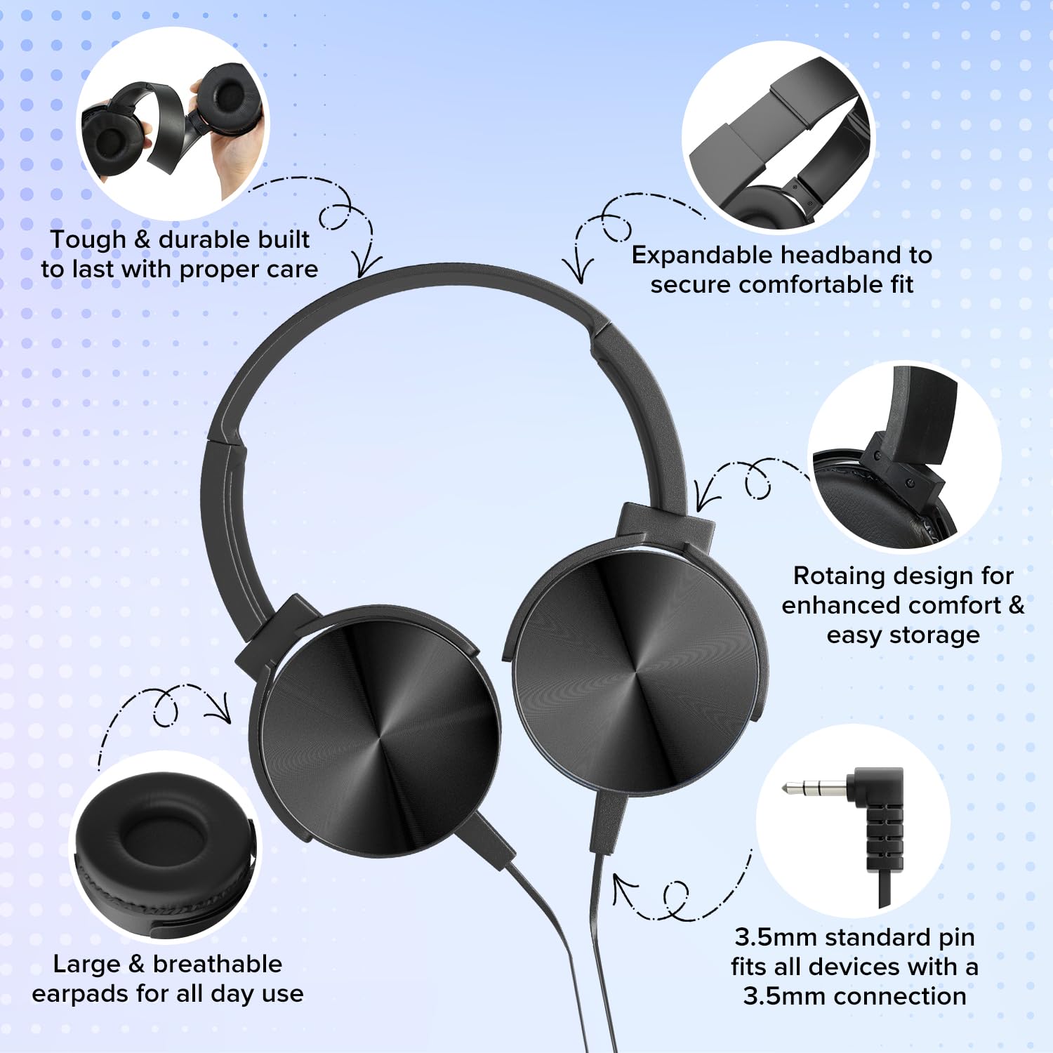 Duże słuchawki dla dzieci do szkoły, uczniów, 10 sztuk, trwałe, przewodowe słuchawki szkolne z dźwiękiem stereo HD, gniazdo 3,5 mm, do biblioteki, nauki online (HTC004 czarne)