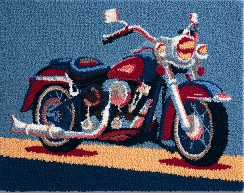 FWRTYCB Latch Hook Rug Kits, Retro Motorcycle