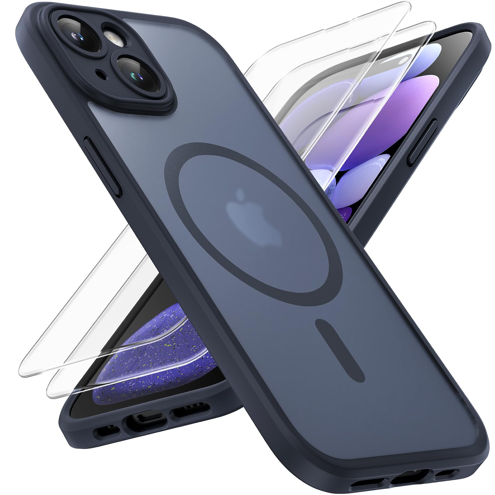 TOCOL Magnetic for iPhone 15 Case 6.1-Inch, Fit for MagSafe, Upgraded [Full Camera Protection], [14FT Military Grade Drop Tested] Shockproof Slim Translucent Matte Back Phone Cover (Black)