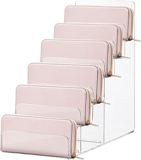 Cabilock 6 Tier Acrylic Wallet Display Stand Holder Acrylic Jewelry Display Riser Shelf for Handbag Purse Display Retail Store Holder Shelf Cosmetic Display Racks, Transparent