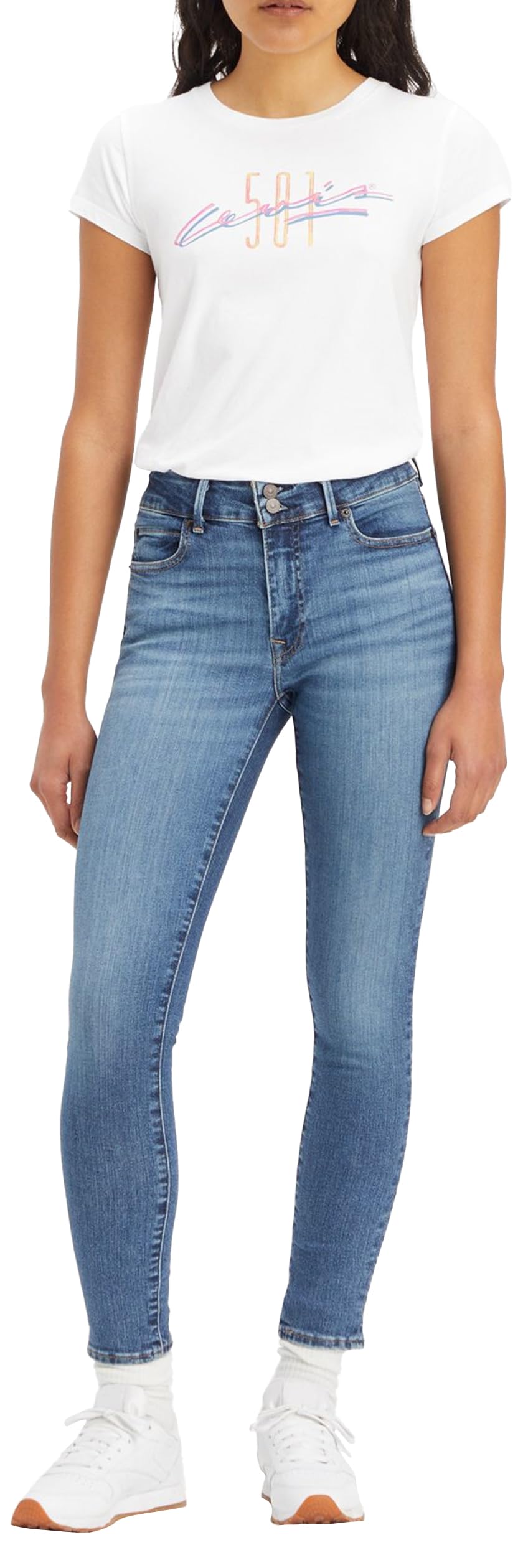 Levi's Women's 711 Double Button Jeans, Blue Wave Mid, 23W / 30L