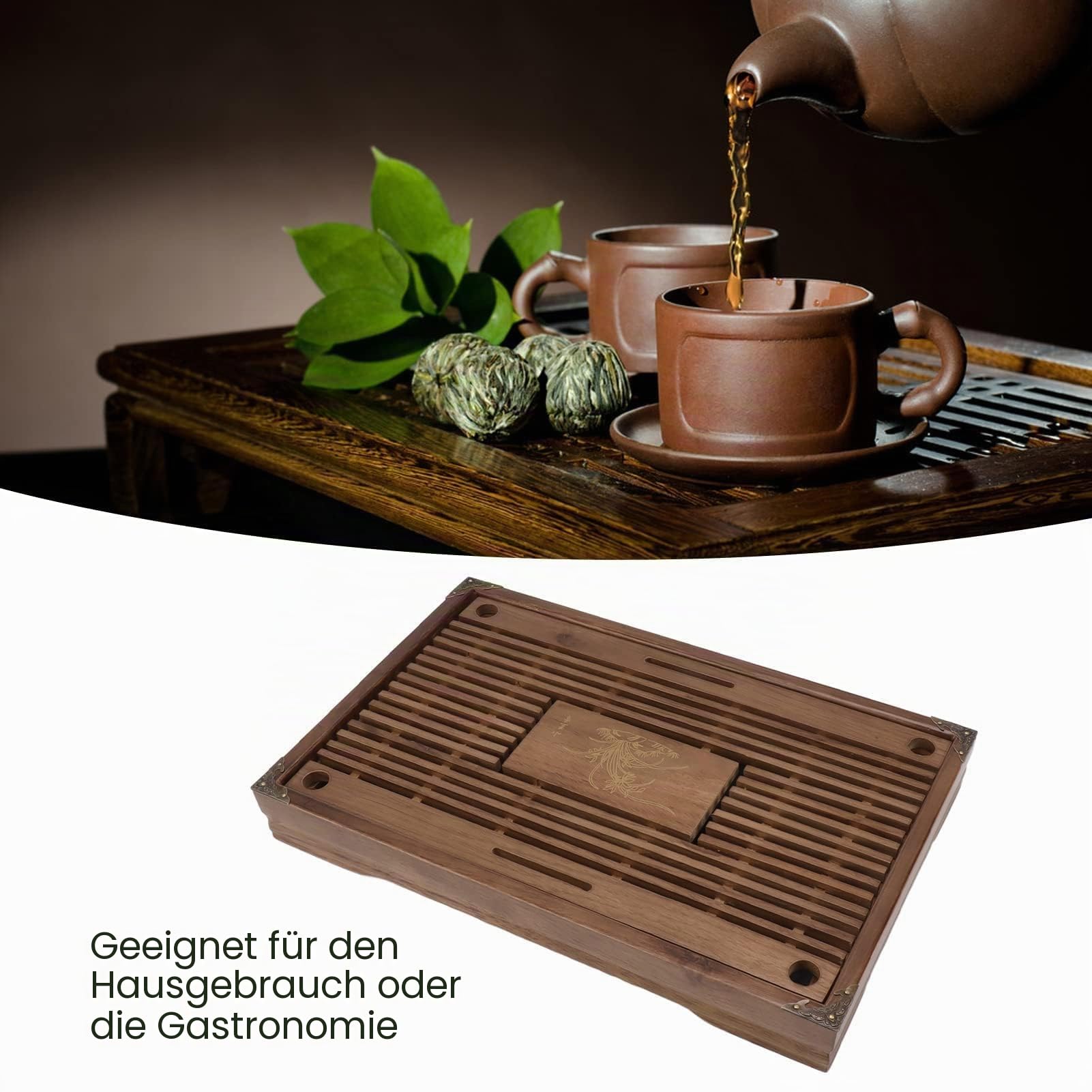 Gongfu Teetablett, Japanisches Teetablett Chinesische Klassische Teeservierplatte Wasseraufbewahrung Drainage für Home Office Teehaus (Braun)