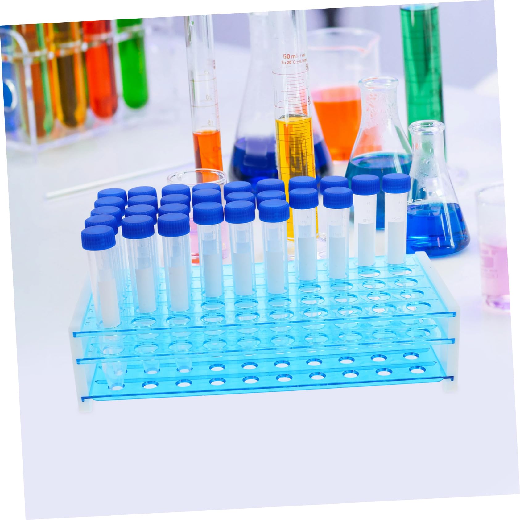 Baluue 100 Piezas Tubo centrífugo tubos con tapones de rosca equipo de instrumentos tubo de ensayo de 15ml tubos de ensayo de centrífuga de plástico Gradilla el plastico