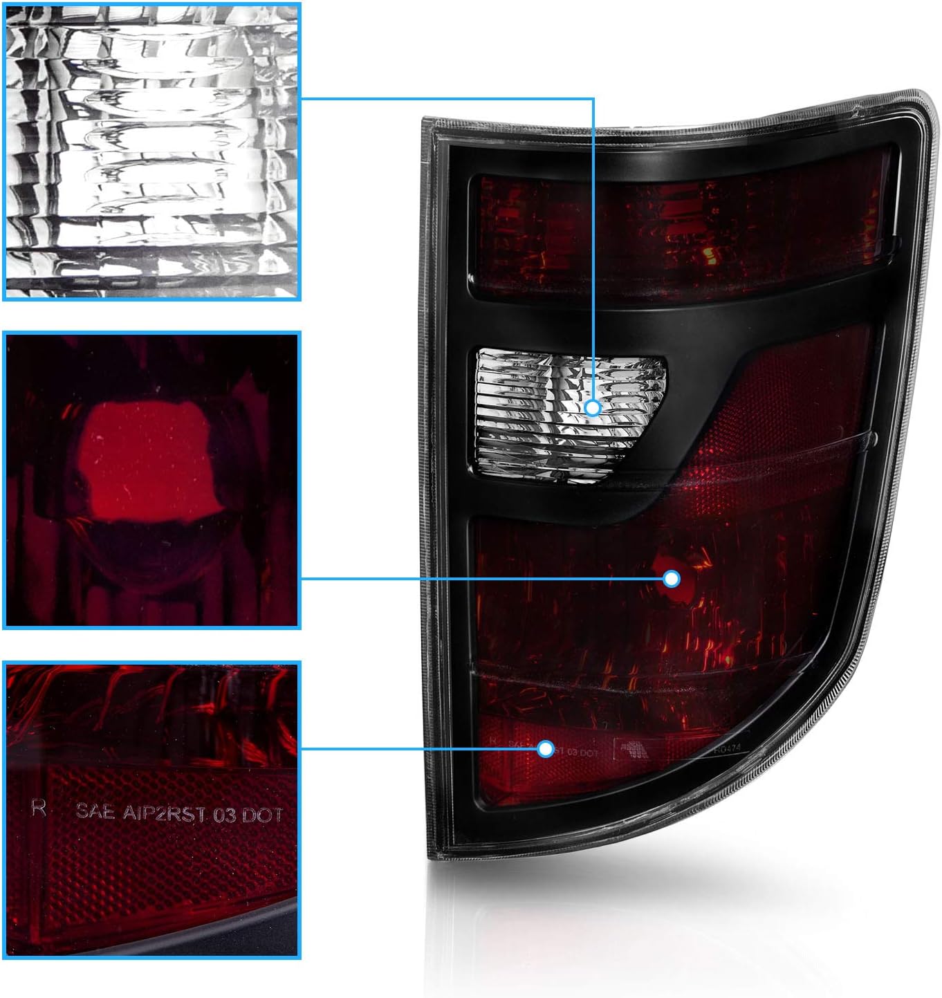 AmeriLite for 2006-2008 Honda Ridgeline Black Bezel Midnight Red OE-Style Replacement Tail Light Assembly - Driver and Passenger Side