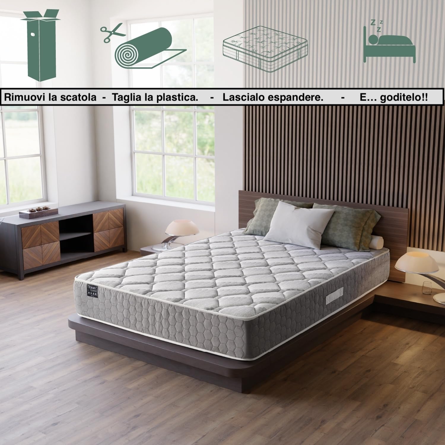 Materasso Matrimoniale 200x200 Premium Rigido Memory Foam Ortopedico 7 Zone – 28 cm Spessore Alto – Alta Durata – Sollievo dal Mal di Schiena – Antiacaro & Ipoallergenico – Certificato OEKO-TEX.