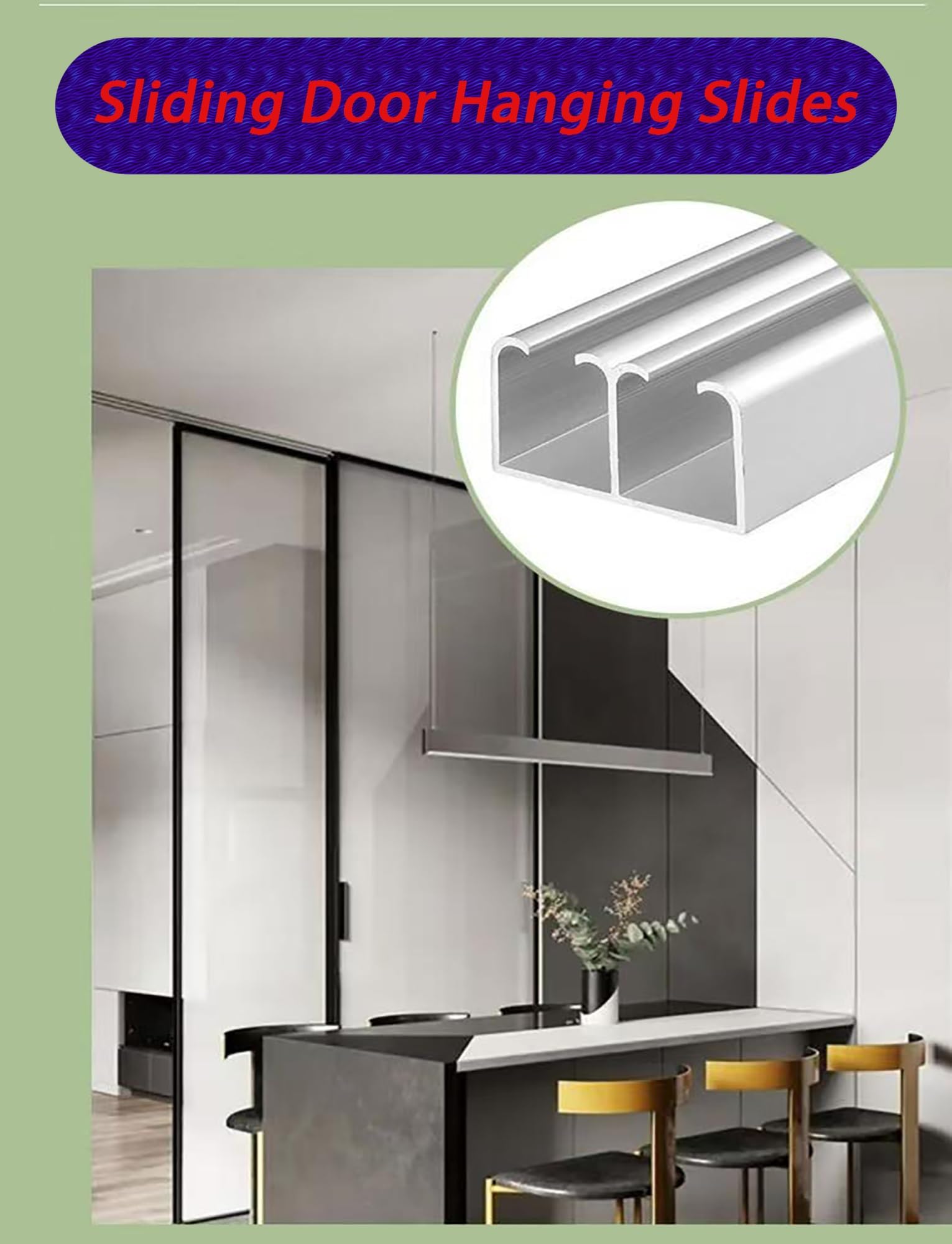 Kit de rail de porte coulissante, quincaillerie pour porte de grange à double poche avec roues, rail en aluminium pour installation de placard