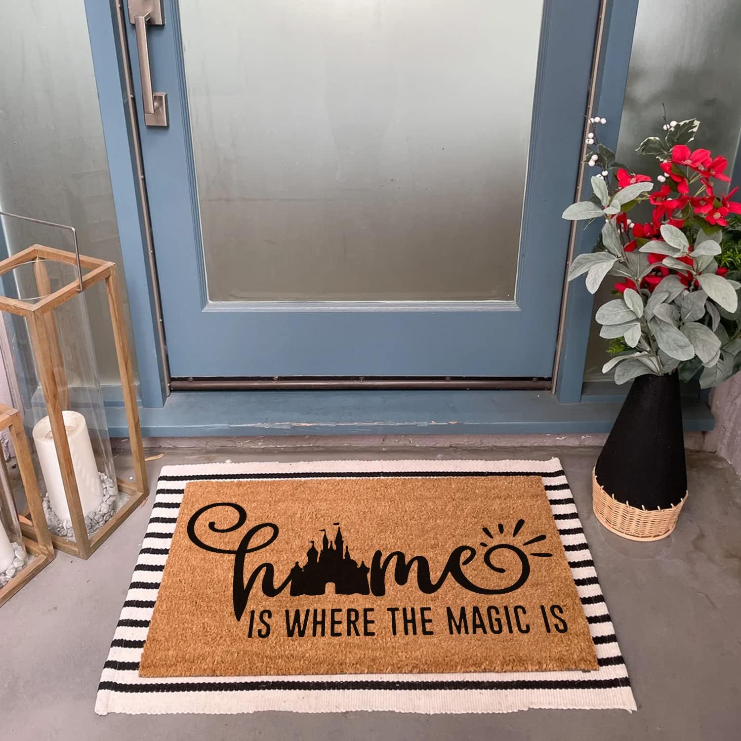 Funny Coir Doormat - Home is Where the Magic Is Welcome - Heavy-Duty PVC Back Non Slip Outdoor Coconut Coir Doormat - 23.6 x 15.7 inch