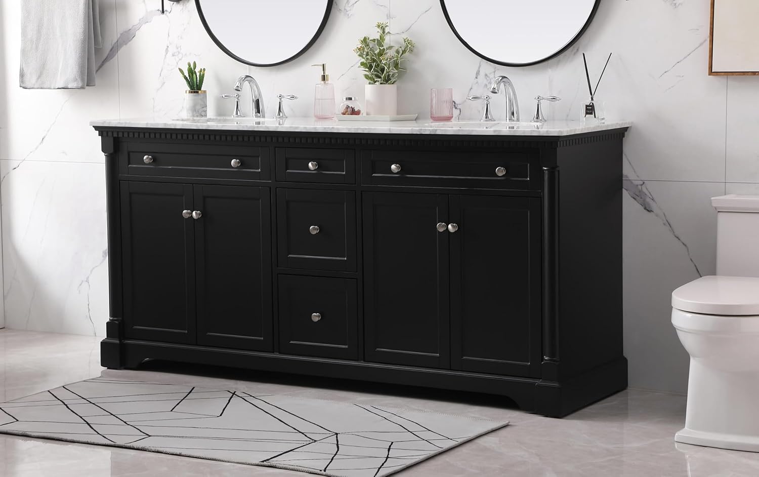 72 Double Bathroom Vanity, Soft-Close, Black