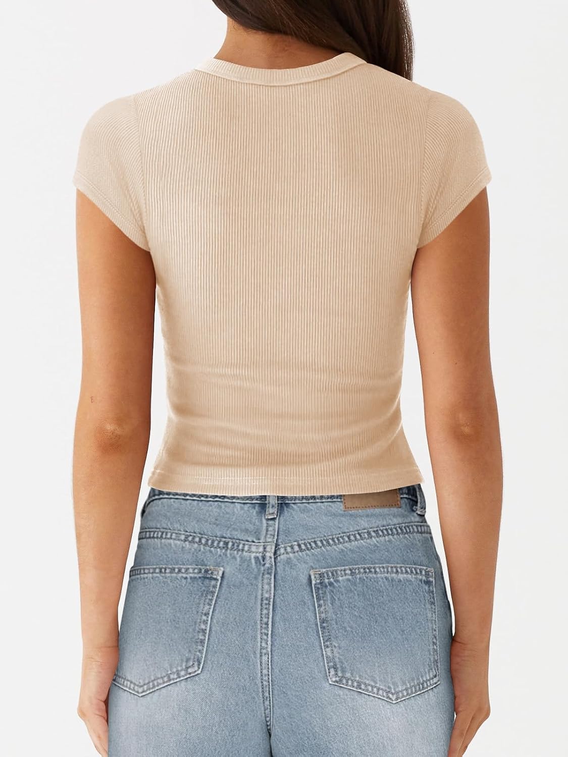 Women's Button Down Shirt Cap Sleeve Tops for Women Button Up Ribbed Knit Slim Fit Casual Y2K Crop Going Out Top - Image 2