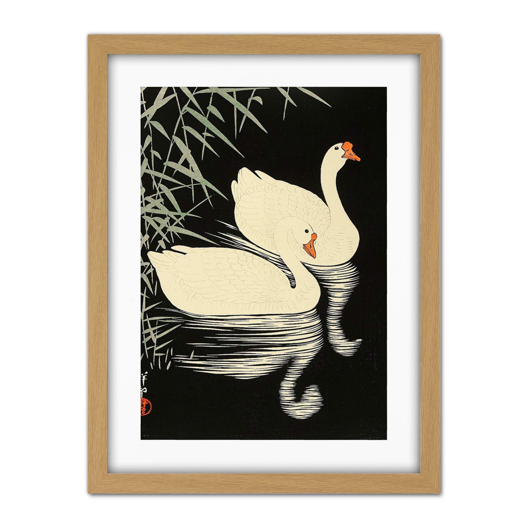 Wee Blue Coo Ohara Koson Swans Artwork Framed Wall Art Print 18X24 Inch